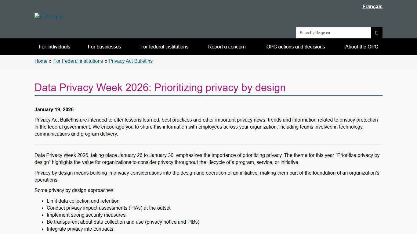 Data Privacy Week 2026: Prioritizing privacy by design - Office of the Privacy Commissioner of Canada