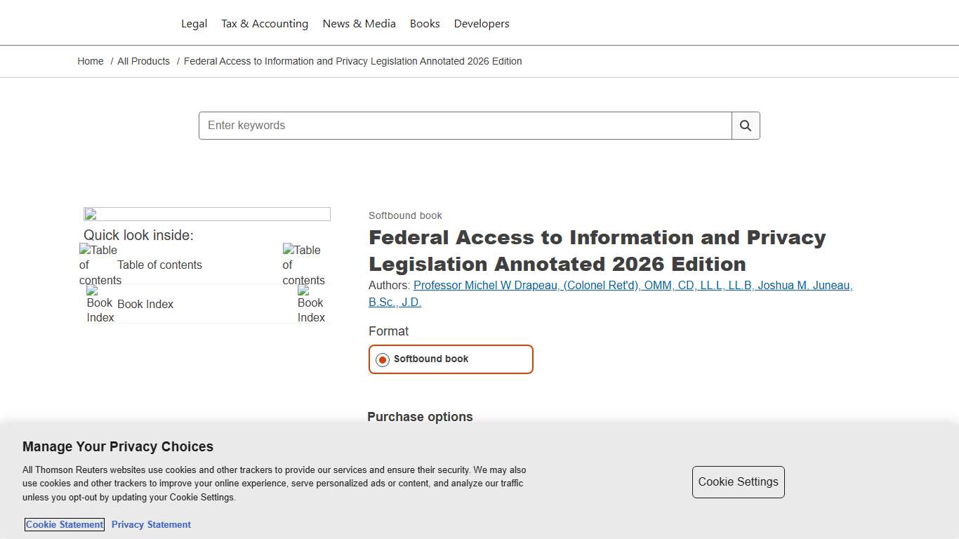 Federal Access to Information and Privacy Legislation Annotated 2026 Edition | Thomson Reuters