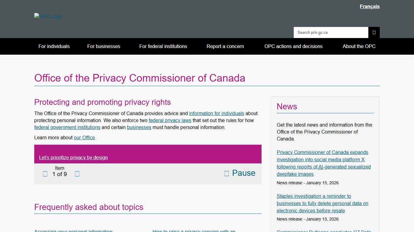 Office of the Privacy Commissioner of Canada - Office of the Privacy Commissioner of Canada